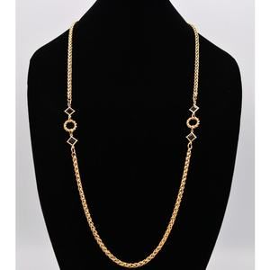 Luminess Open Bezel Crystal Necklace Lucite Black Round Gold Chain Signed 90s 9A